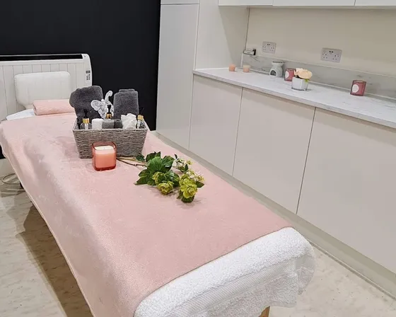 Our calm treatment room, set up for facials and skin treatments